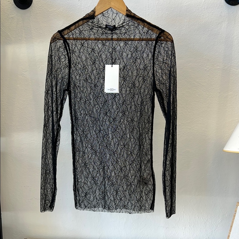 Black Sheer Lace Long Sleeve Top